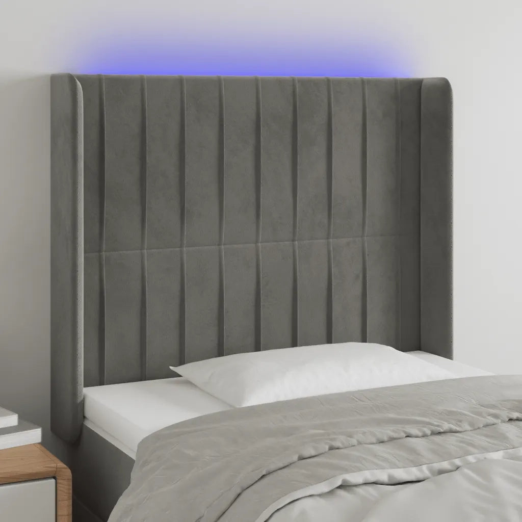 Testiera a LED-Testata con LED Grigio Chiaro 83x16x118/128 cm in Velluto 807393
