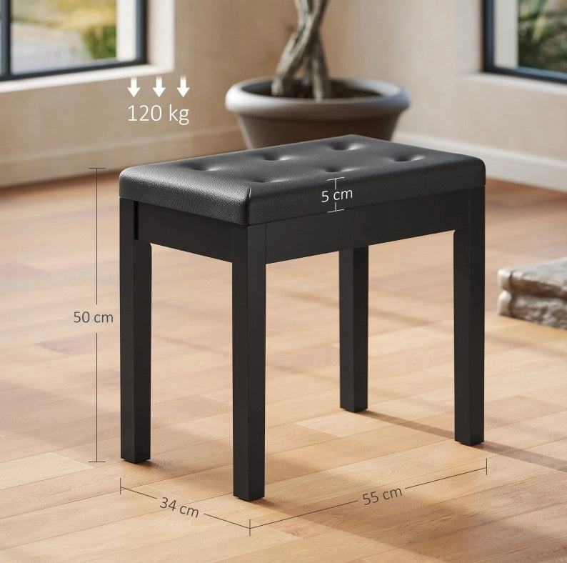 Sgabello per pianoforte con contenitore 55x34x50 cm， similpelle nera