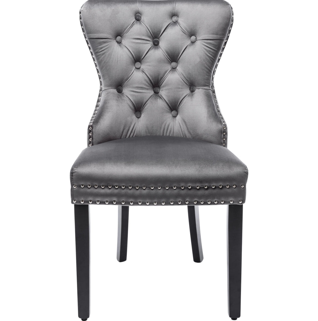 Set di 2 sedie da pranzo in velluto grigio con gambe in legno