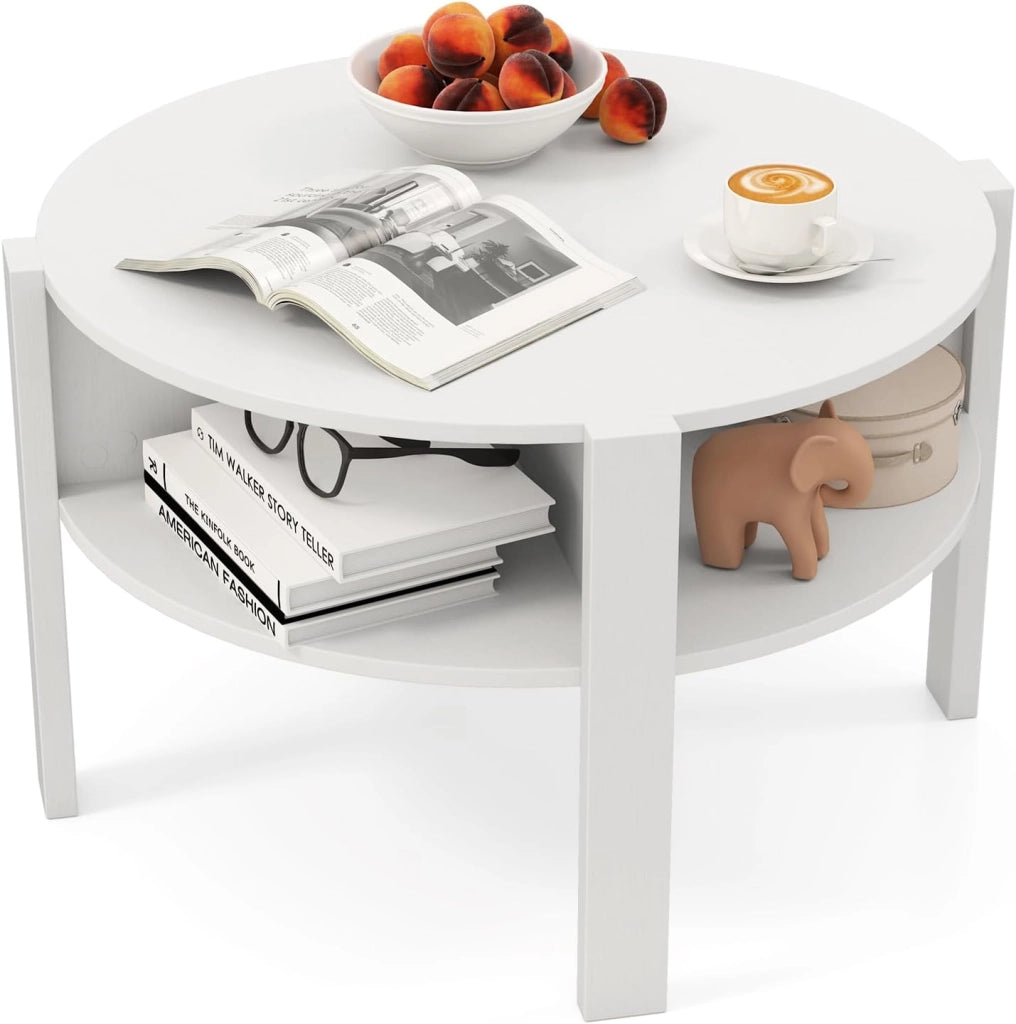Tavolino da Caffè Rotondo con Ripiano Diviso a 4, Tavolino Basso in Legno Moderno, Tavolo per Salotto, Soggiorno e Cameretta, 74,5 x 74,5 x 45,5 cm (Marrone)
