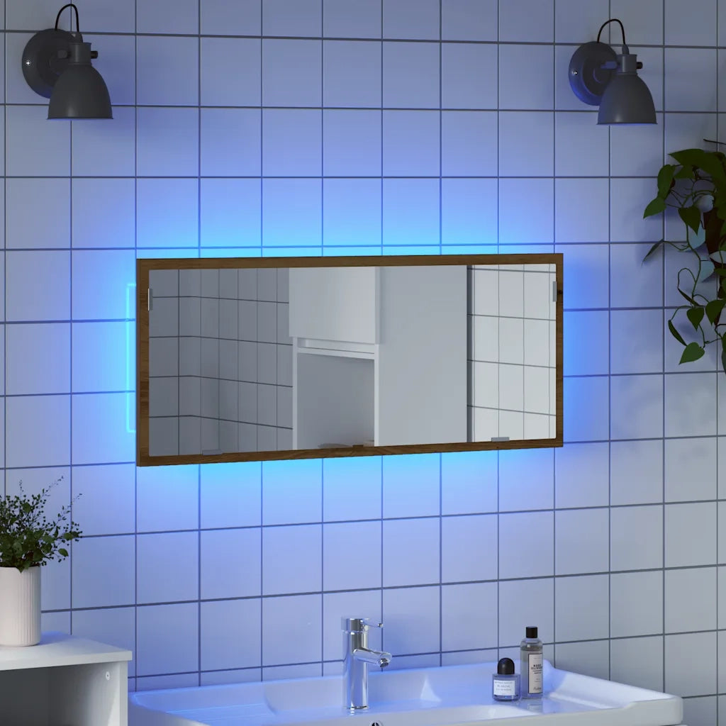 Specchio Bagno LED Rovere Artigianale 100x8,5x37 cm Multistrato 856276