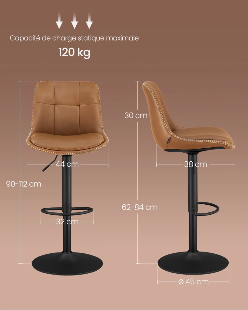 Sgabelli da bar set di 2 sedie da cucina seduta girevole altezza regolabile imbottitura in PU con schienale e poggiapiedi bancone da pranzo marrone 12_0007738