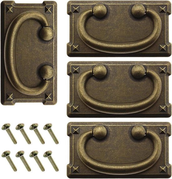 Set di Maniglie a Torna per Lavatrice a Forma Rettagolare - Set di 4 - Finitura in Bronzo Antico con Viti