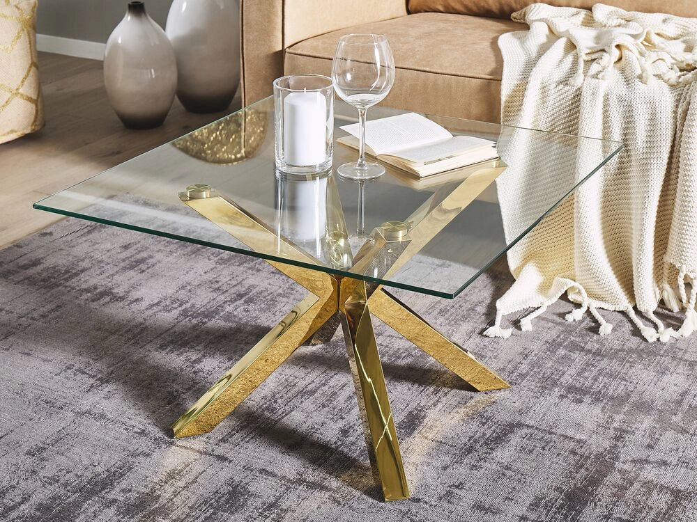Tavolino Effetto Legno Chiaro ⌀ 70 cm Piano in Vetro Tavolino Rotondo Salotto Moderno