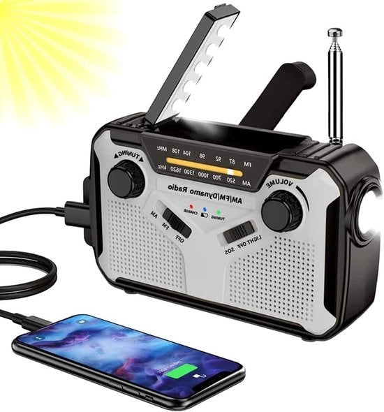 Radio portatile AM/FM con batteria 4000 mAh e luce LED SOS per emergenza per campeggio e situazioni di emergenza