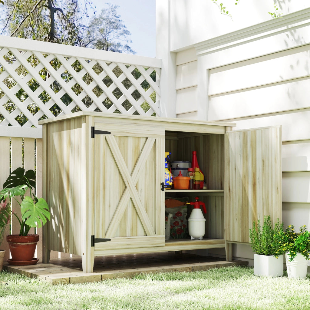 Armadio da giardino in legno con ripiani e doppia porta ¨C zephmum ¨C naturale 110x60x88.5 cm