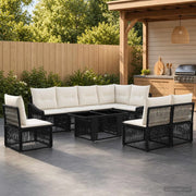 Set Divano da Giardino 9 pz Nero e Bianco Crema polyrattan 3437257