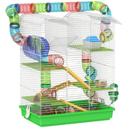 Gabbia per Criceti a 5 Piani con Tubi Colorati, Ruota, Casetta e Accessori, 47x30x59 cm, Verde
