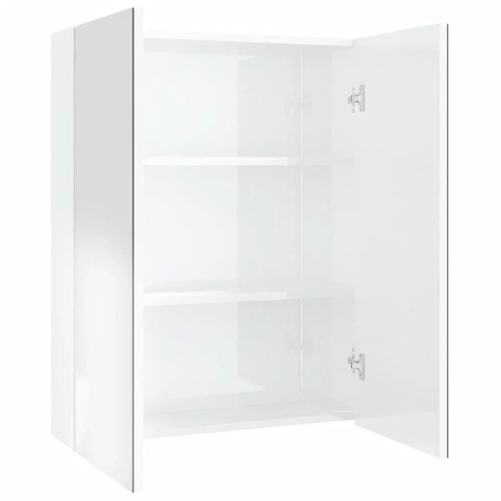 Mobiletto specchio da bagno 60 x 15 x 75cm bianco lucido MDF 02_0006708