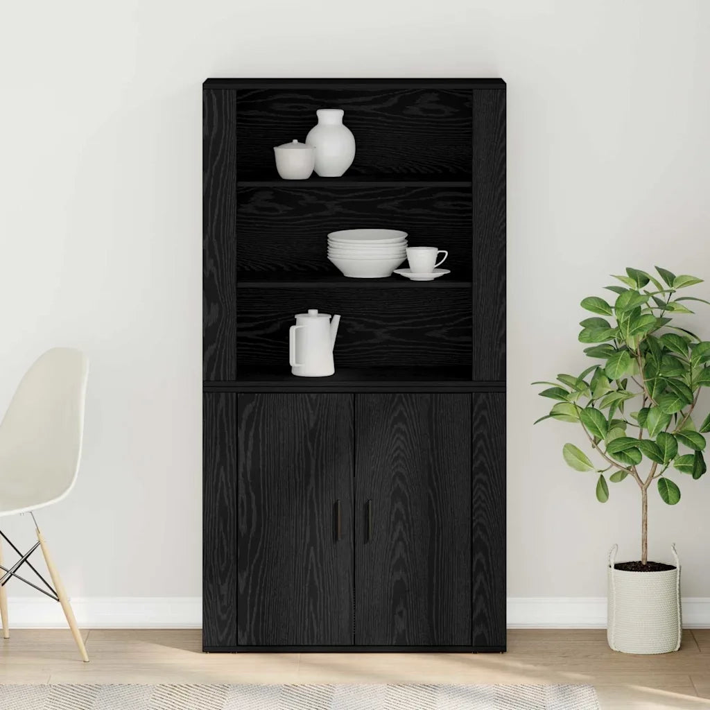 Credenza | Madia | Buffet da pranzo | Armadio da pranzo Rovere Nero 80 x 33 x 150 cm Legno multistrato