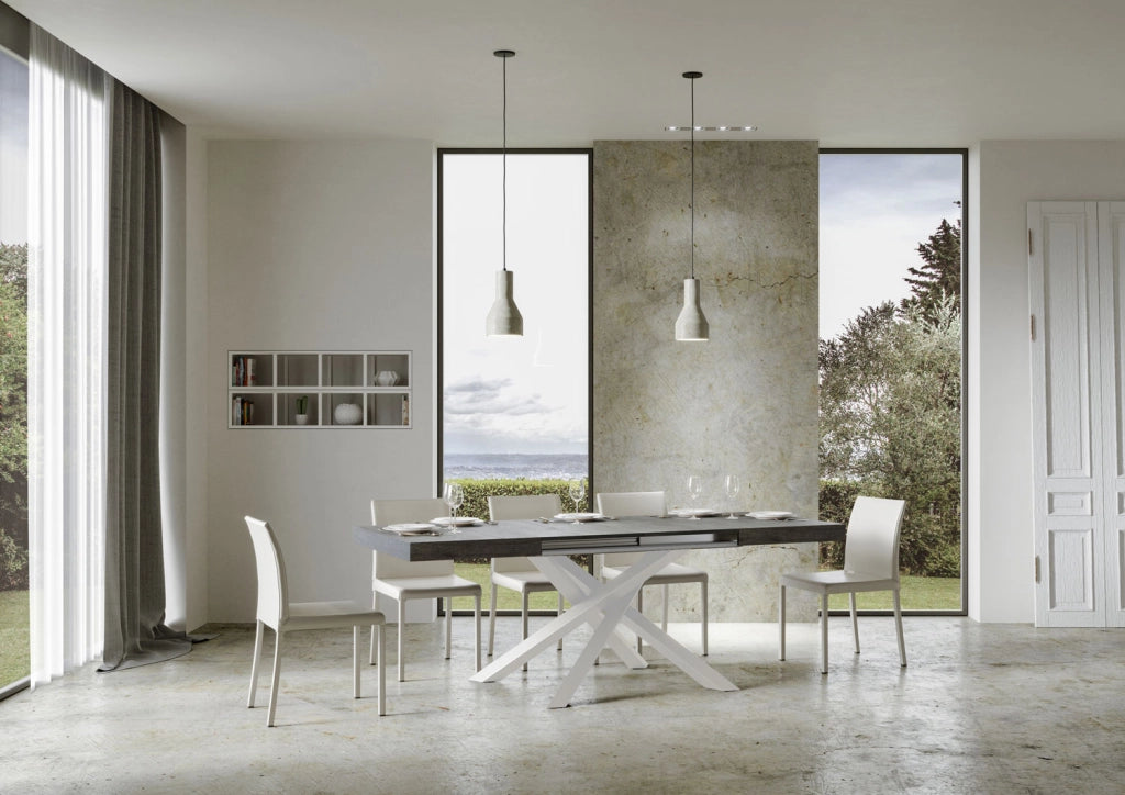 Tavolo allungabile 90x130/390 cm Volta cemento telaio bianco