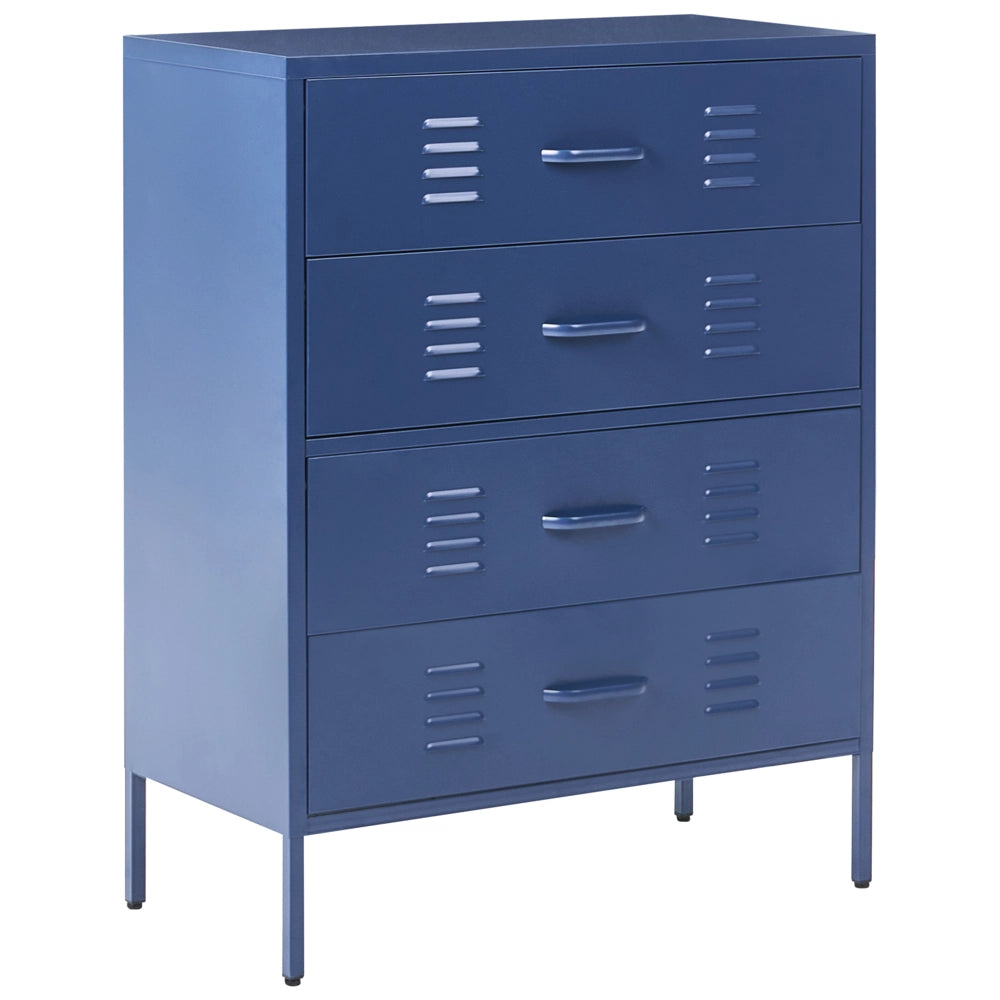 Armadio a 4 cassetti in metallo blu navy in acciaio stile industriale per il soggiorno dell'home office
