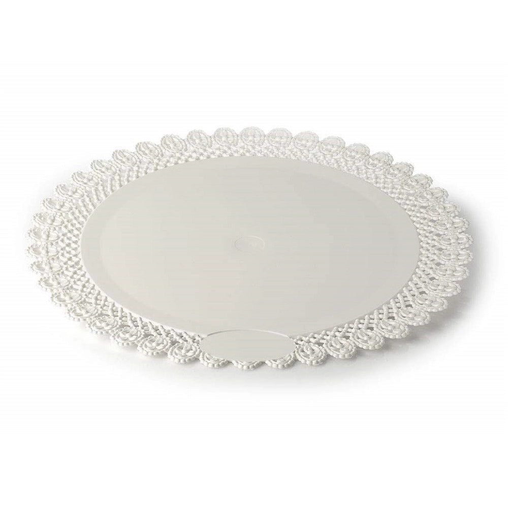 Trade Shop - Vassoio Trama Trinato Bianco 42 Cm Rotondo Piatto Sotto Dolci Antipasti Trasporto -