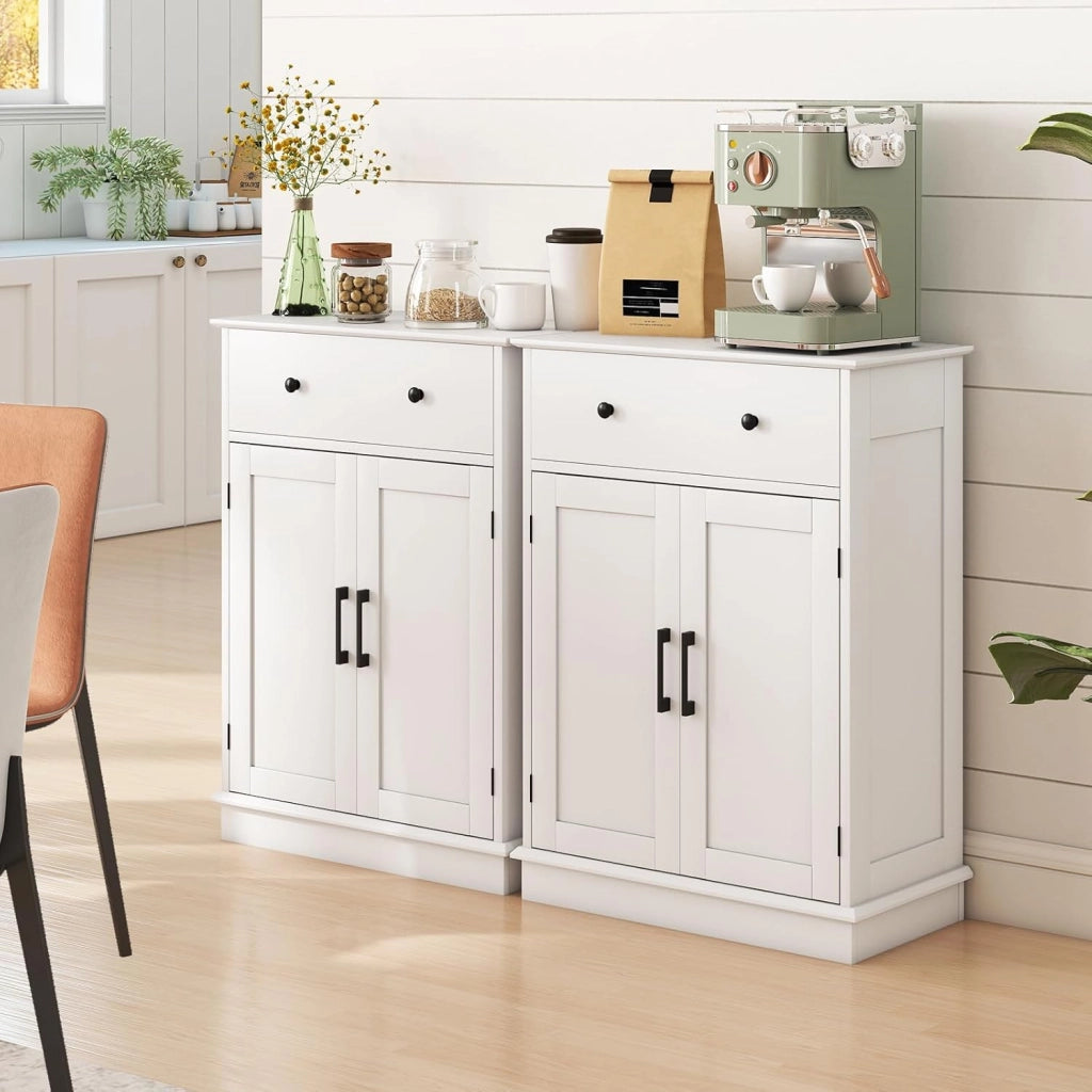 Armadietto da Terra 56 x 30 x 80 cm, Mobile da Bagno con Ante, Cassetto e Ripiano Regolabile, Mobiletto Salvaspazio per Soggiorno, Cucina e Sala da Pranzo (Bianco)