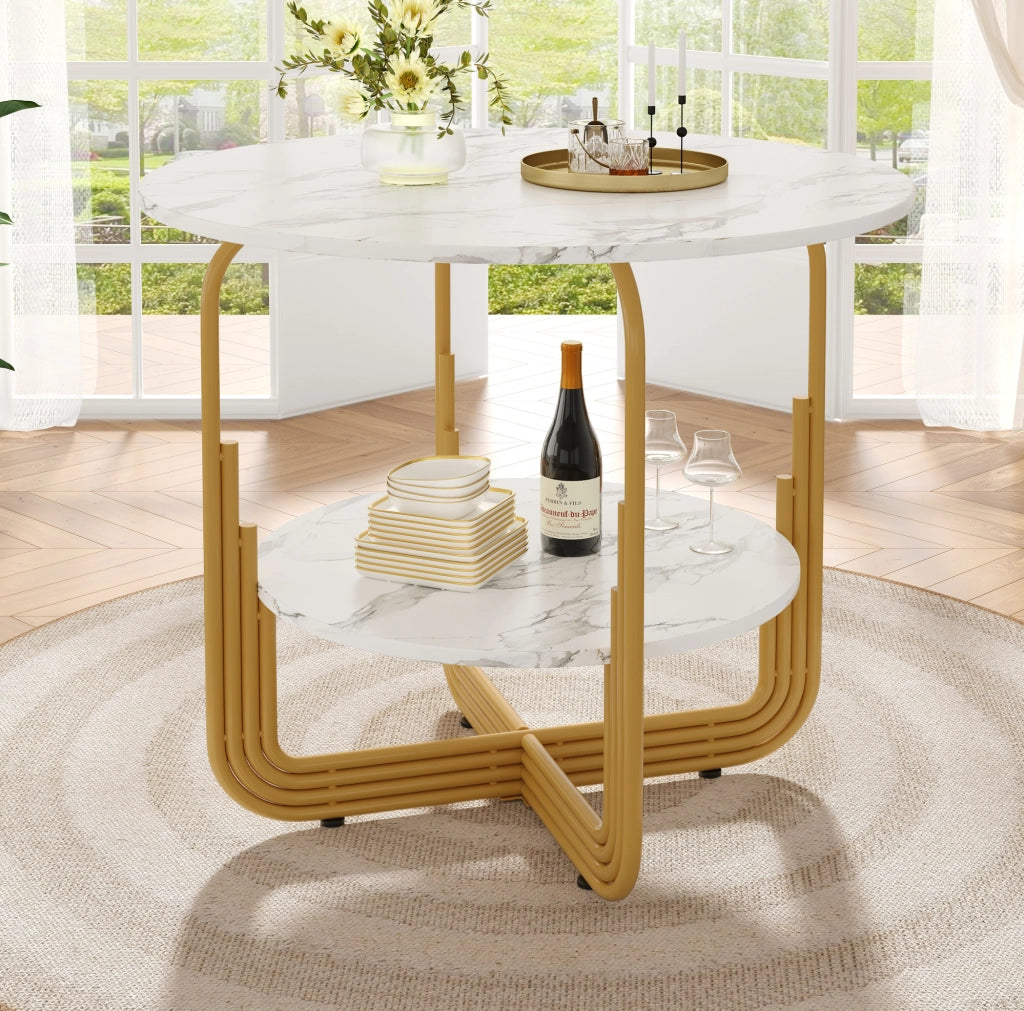 Tavolo da pranzo rotondo 80x80x76 cm in MDF effetto marmo