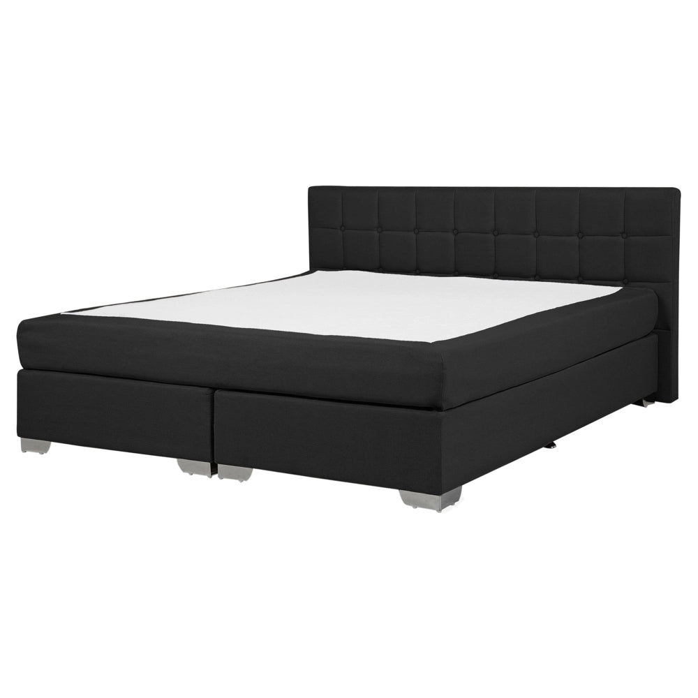 Letto Tessuto Nero Imbottito 160 x 200 cm Struttura Con Testiera Trapuntata E Materasso