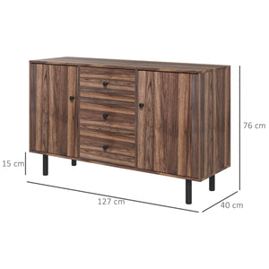 Credenza 2 Ante 3 Cassetti 127x40x76 cm in Legno e Truciolato Marrone e Nero