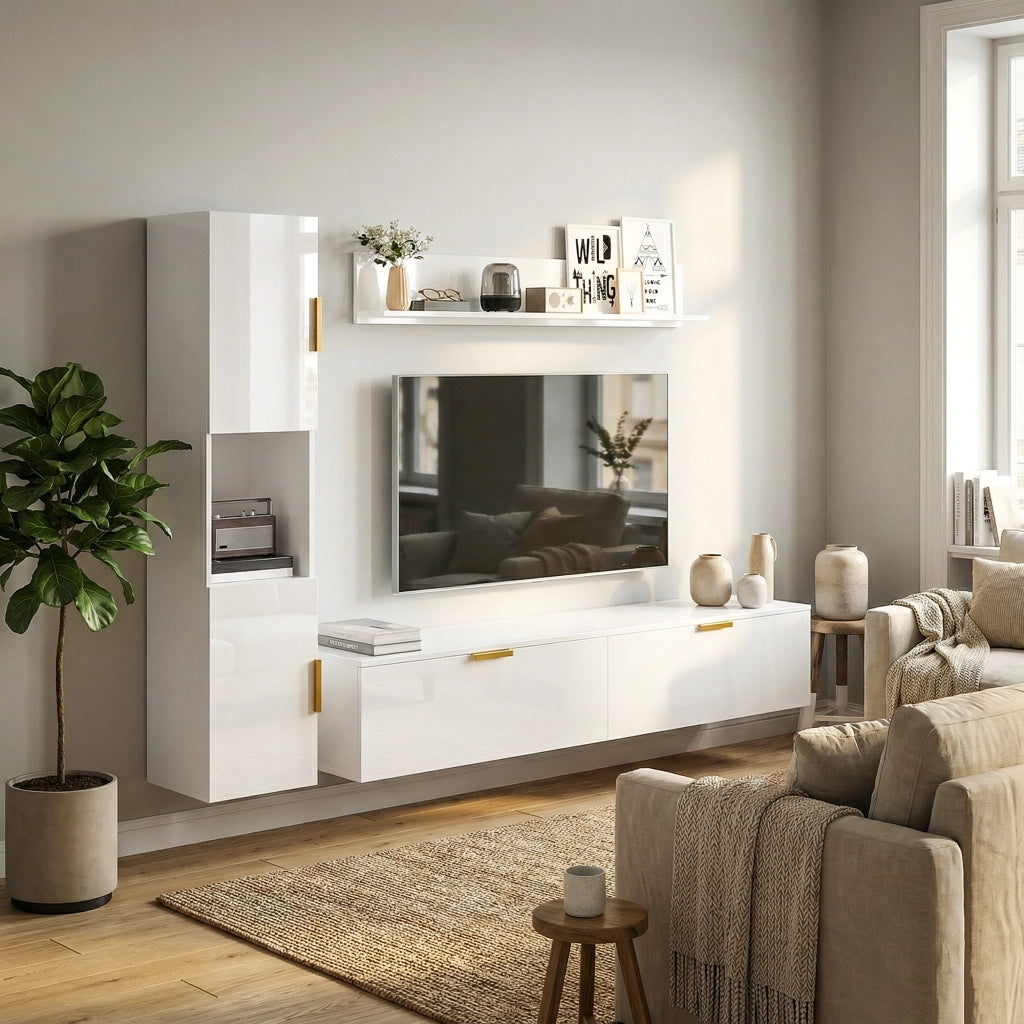 Mobile TV sospeso a parete con ante ribaltabili ¨C Xylo ¨C 180 cm bianco lucido
