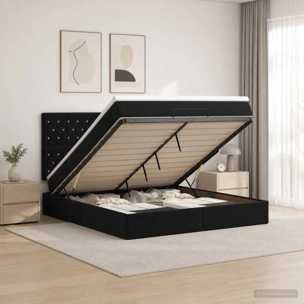 Letto ottomano con materasso Nero 140 x 190 cm Velluto 3457649