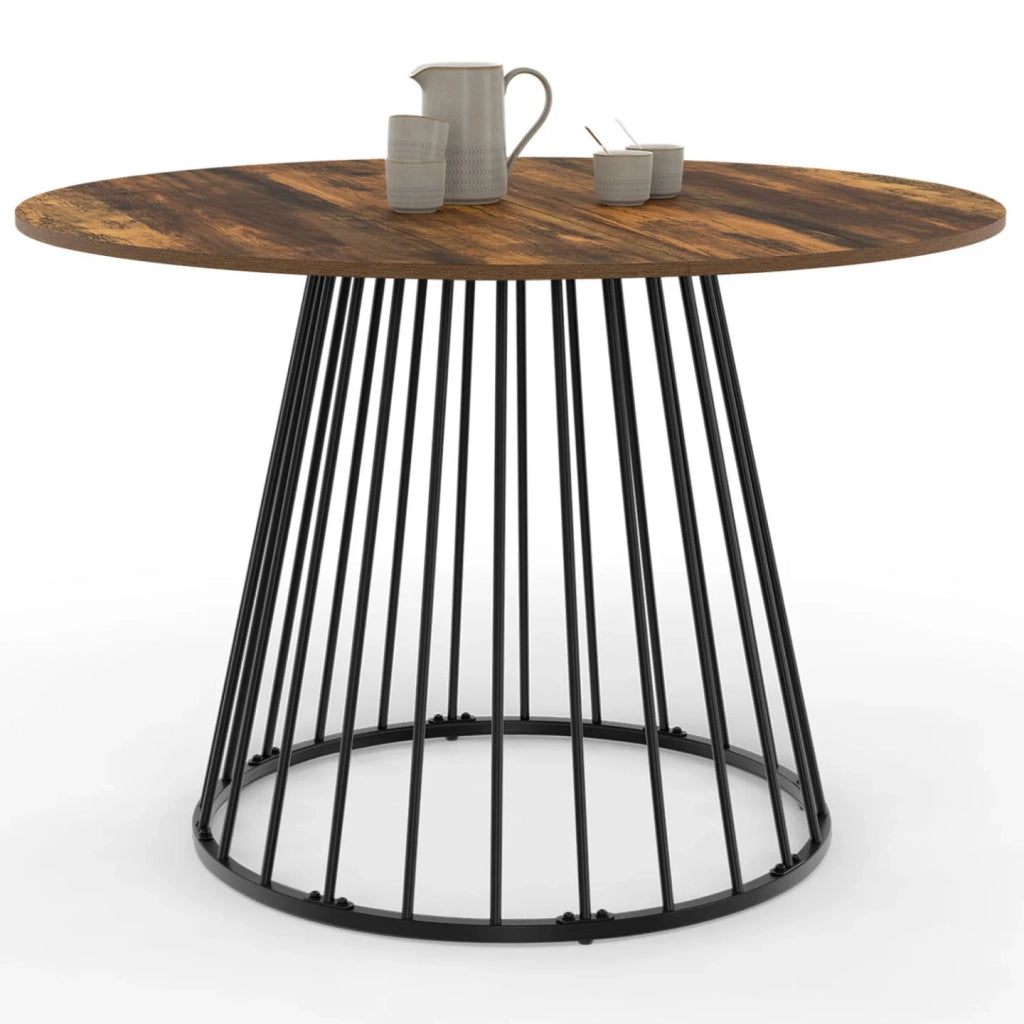 IDMarket - Tavolo da pranzo rotondo YUNA 6 persone con piano in legno scuro e nero HAWKINS 110 cm