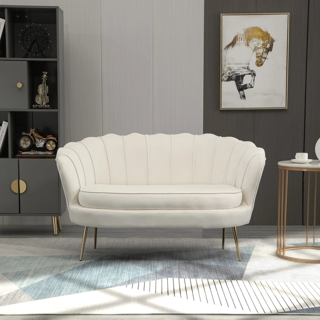Divanetto 2 posti in velluto ¨C zephmum ¨C crema, struttura metallo, gambe dorate