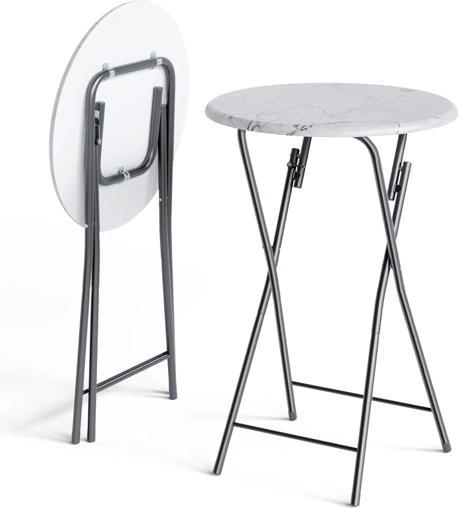 ® Set 2 Tavoli da Bar Pieghevoli 110cm Ø 60cm Tavolino Appoggio Tavolo da Cocktail Alto Rotondo Giardino Bianco