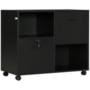 Mobile da Ufficio con 2 Cassetti Porta Documenti e Ripiani, Ruote con Blocco, 80x40x66cm, Nero