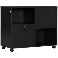 Mobile da Ufficio con 2 Cassetti Porta Documenti e Ripiani, Ruote con Blocco, 80x40x66cm, Nero