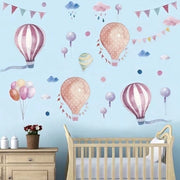 Sticker per Parete 2 in 1 Aquarel Ballooni e Nuvole (170x70 cm) I Sticker per Parete Decorativo per Bambini con Nuvole e Ballooni Rosa Blu
