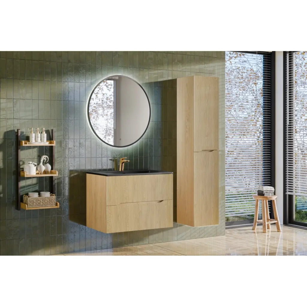 Mobile sottolavabo NATURA – 2 cassetti – Rovere chiaro – L80 × P45 × H57 cm – Da appendere