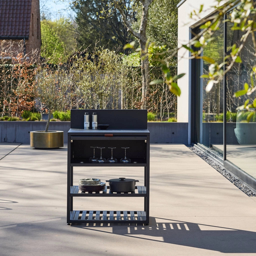 Cucina esterna in acciaio con 1 anta e 2 ripiani, 80cm, nero