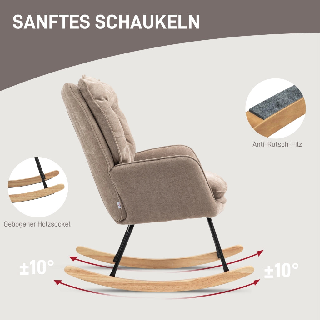 Poltrona a dondolo con movimento rilassante e seduta ampia in tessuto chenille poliestere marrone 71 × 98,5 × 97 cm