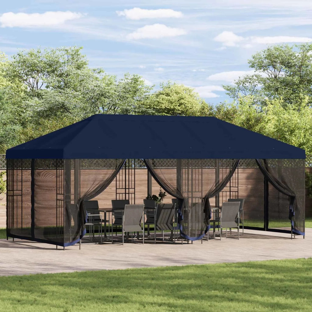 Gazebo con pareti laterali 6 x 3 m Blu Poliestere e Acciaio 190 3375988