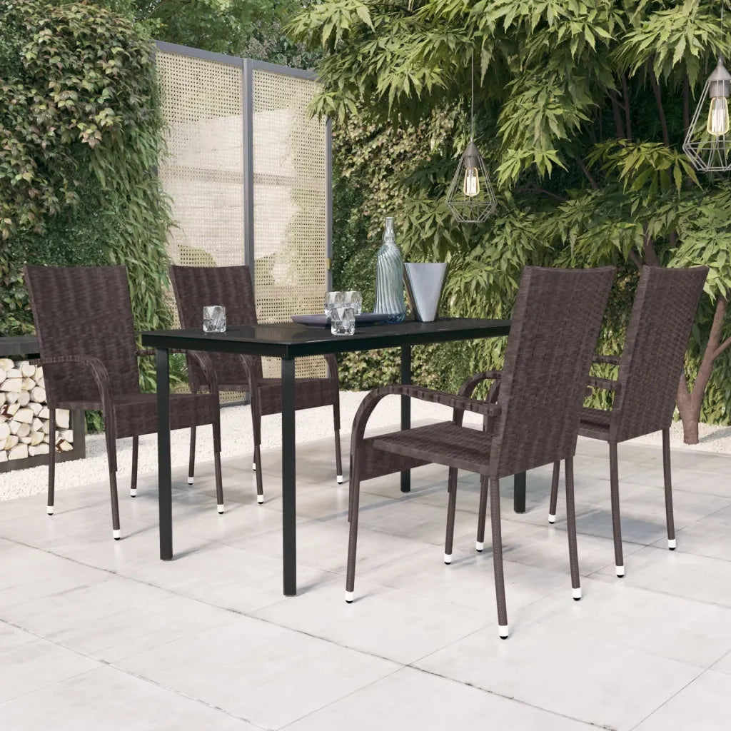 Set da Pranzo per Giardino 5 pz | Set Salotto da Giardino con Cuscini Marrone e Nero