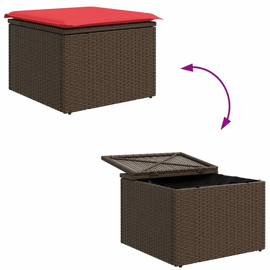 Set di divani con cuscino 5 pcs Marrone e Rosso polyrattan