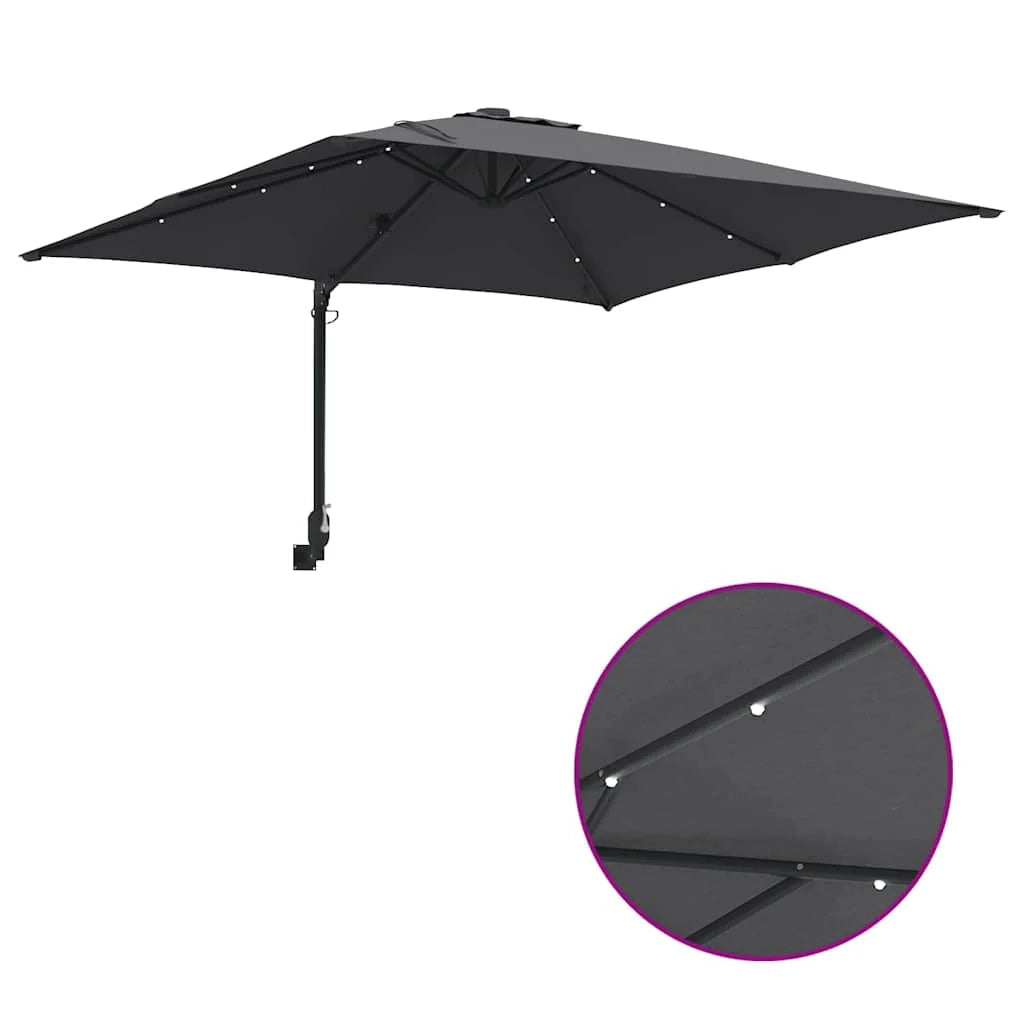 Ombrellone da giardino a sbalzo inclinabile 248,5 x 247,5 x 160 cm con elegante illuminazione a LED in poliestere antracite 02_0058652