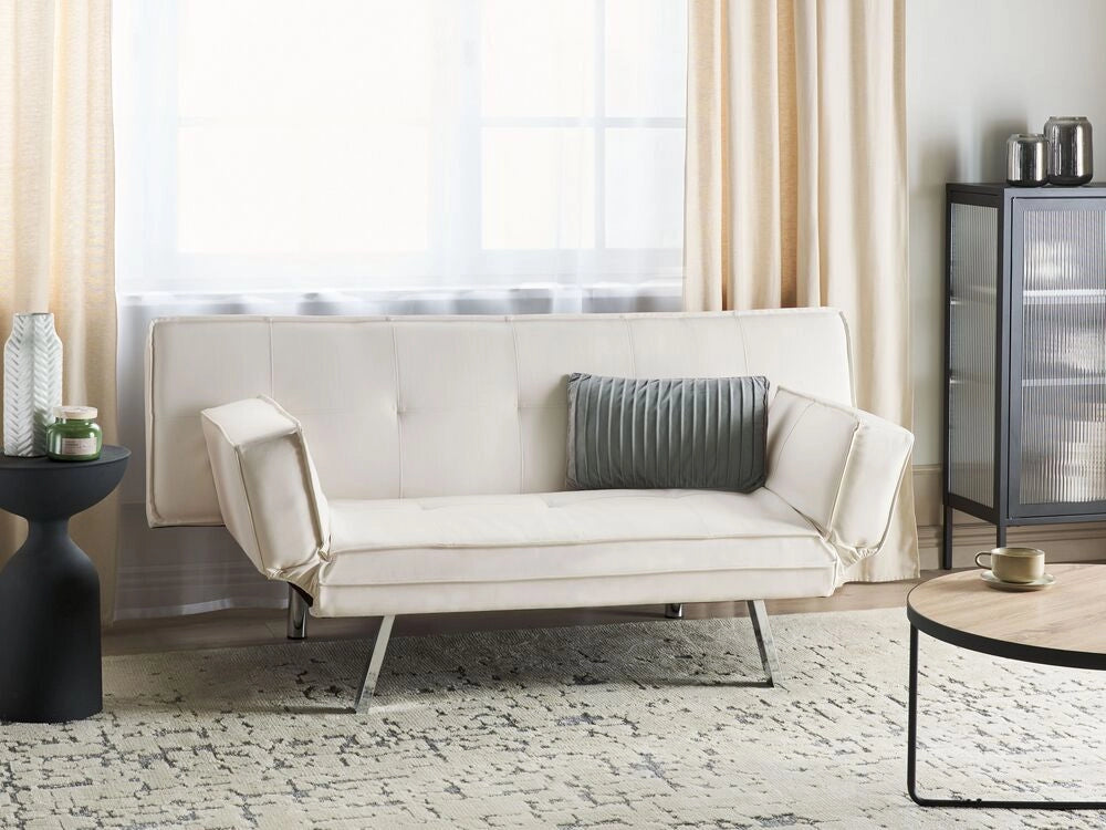 Divano Letto 3 Posti colore Bianco Ecopelle Senza Braccioli stile Moderno soggiorno