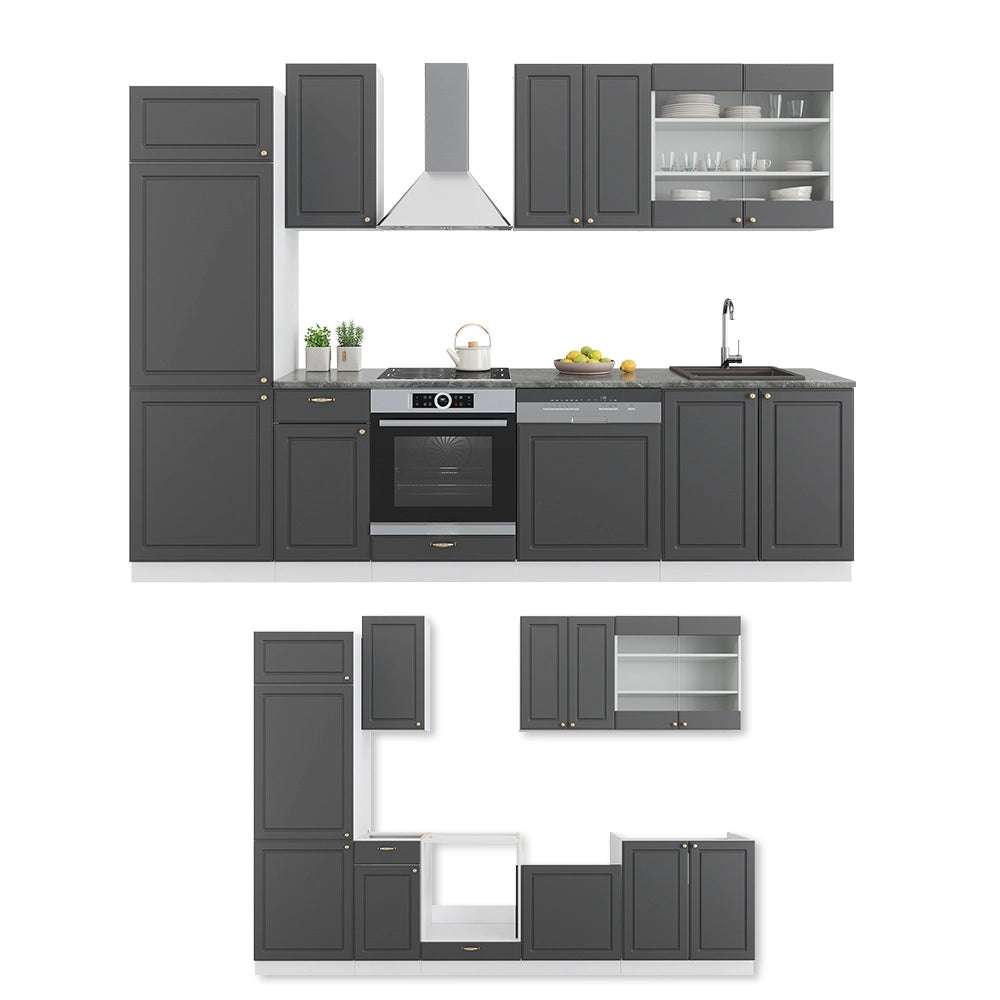 Cucina componibile Fame-Line Antracite-oro/Bianco 300 cm senza piano di lavoro Vicco