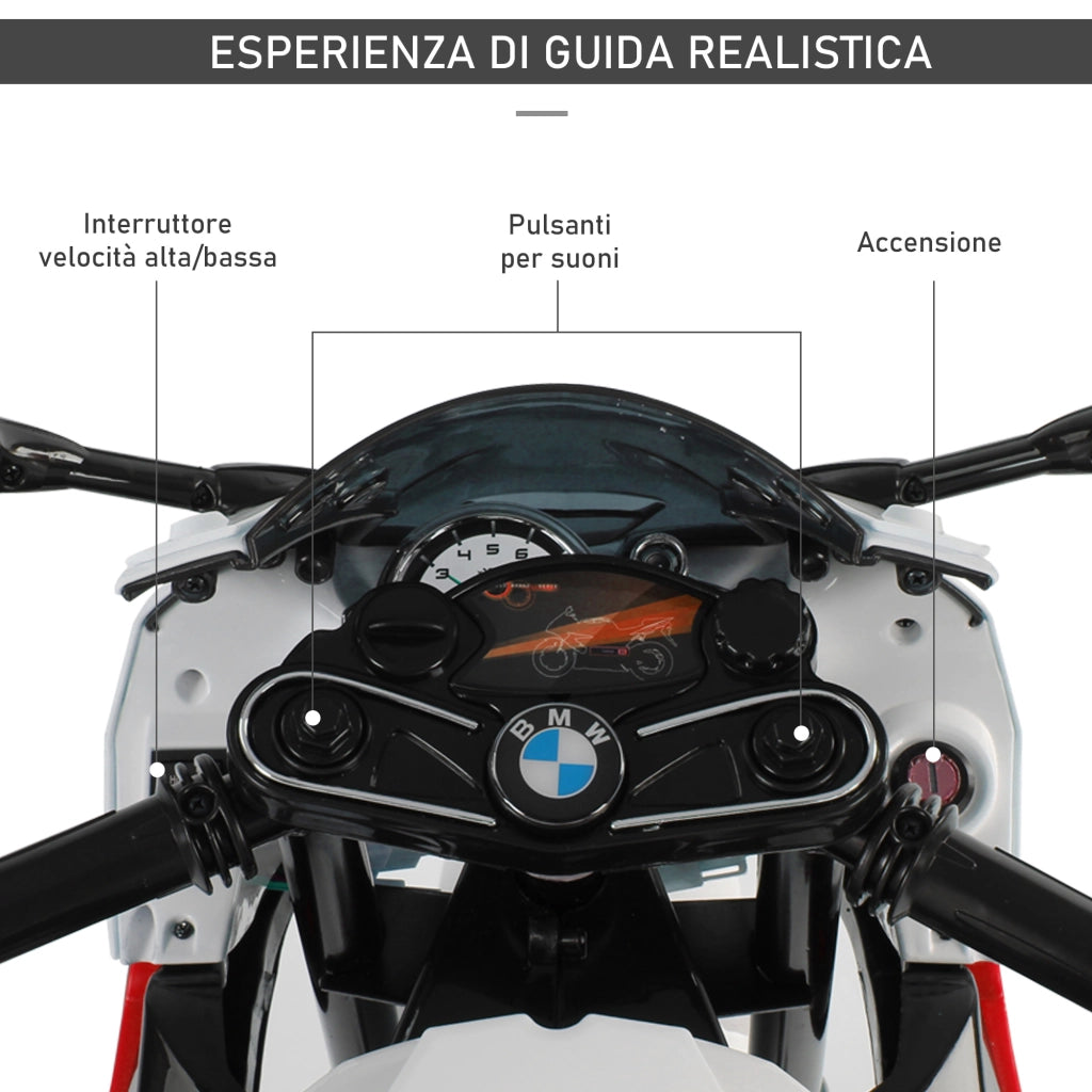 Moto Elettrica Bambini con Licenza BMW ¨C Zephmum ¨C 12V, Rotelle, Luci, 110x47x69 cm