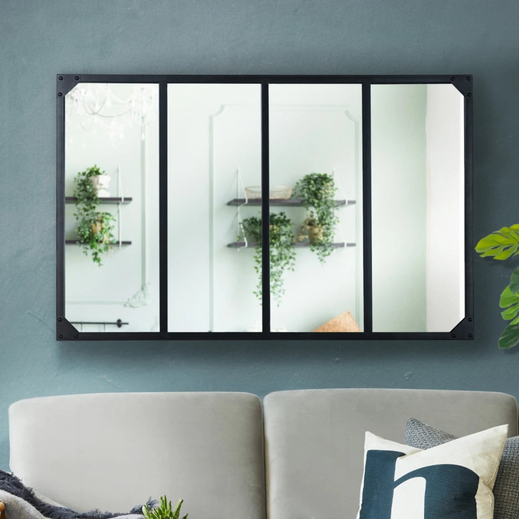 IDMarket - Specchio in vetro a 4 strisce di design industriale 110x70 cm