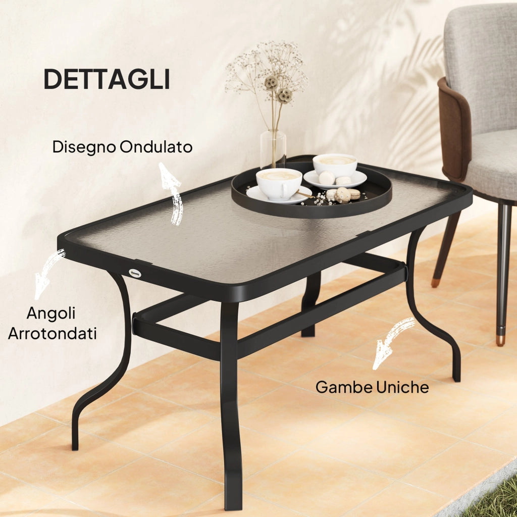 Tavolino da Esterno Rettangolare 95x55x46 cm Piano in Vetro in Metallo Nero