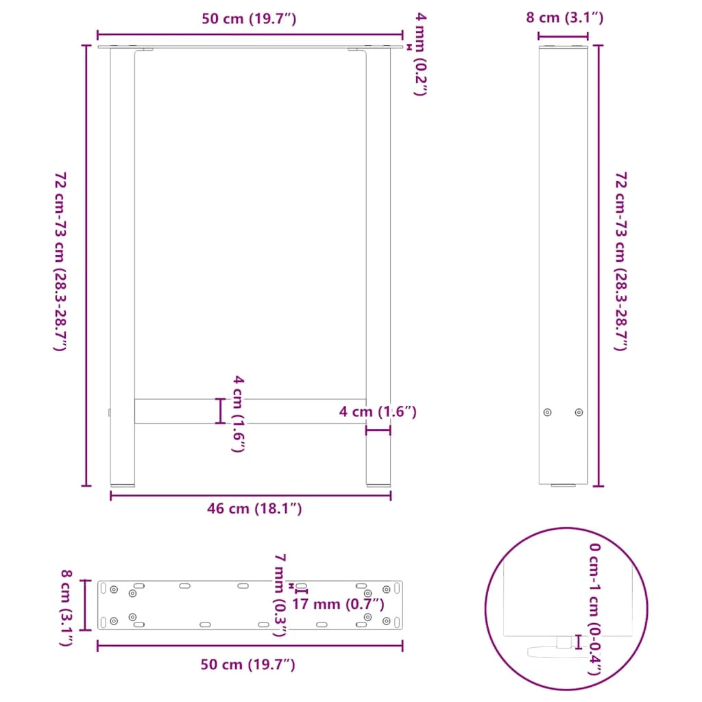 Set di 2 gambe per tavolo da pranzo in acciaio naturale 50 x 72-73 cm robuste design moderno 02_0057543