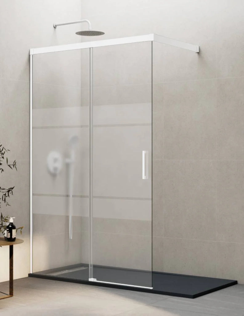 Porta doccia scorrevole 1+1 THALASSA (BASIC) walk-in 140 cm Profilo Bianco vetro serigrafato