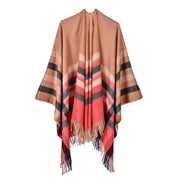 Sciarpa da donna, a quadri, con nappe alla moda, scialle caldo, mantella, due in uno