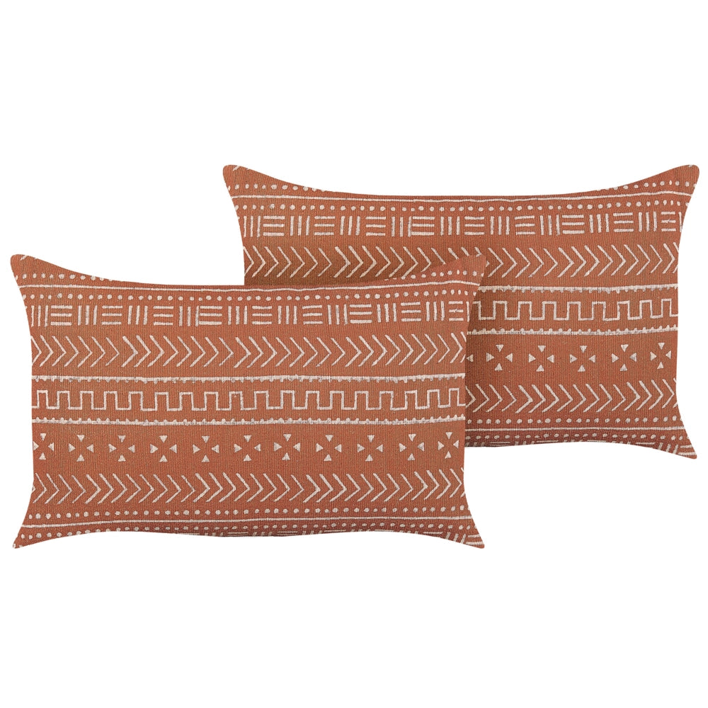 Set di 2 cuscini in velluto con motivo geometrico 35x55 cm arancione soggiorno camera da letto stile boho