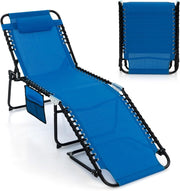 Lettino Prendisole Pieghevole con Schienale e Poggiatesta Regolabili, Sedia a Sdraio Versatile con Tasca Laterale, Ideale per Giardino, Campeggio, Spiaggia e Viaggi