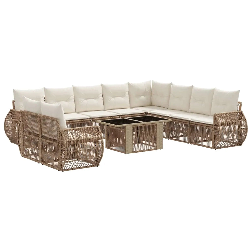 Set Divano da Giardino 11 pz Beige e Bianco Crema polyrattan 3436968