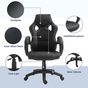 Sedia da Gaming 51x61x108-118 cm in Similpelle Nero