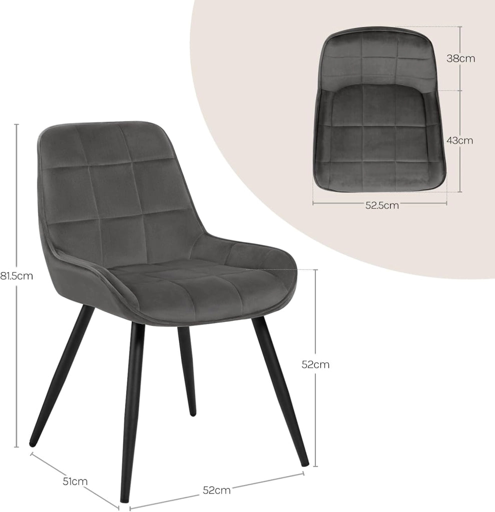 Set di 6 Sedie da Pranzo con Schienale Curvo, Sedie Ergonomiche in Velluto e Metallo, Poltroncina imbottita per Salotto, Ufficio, Camera da Letto, Grigio scuro BH331dgr-6