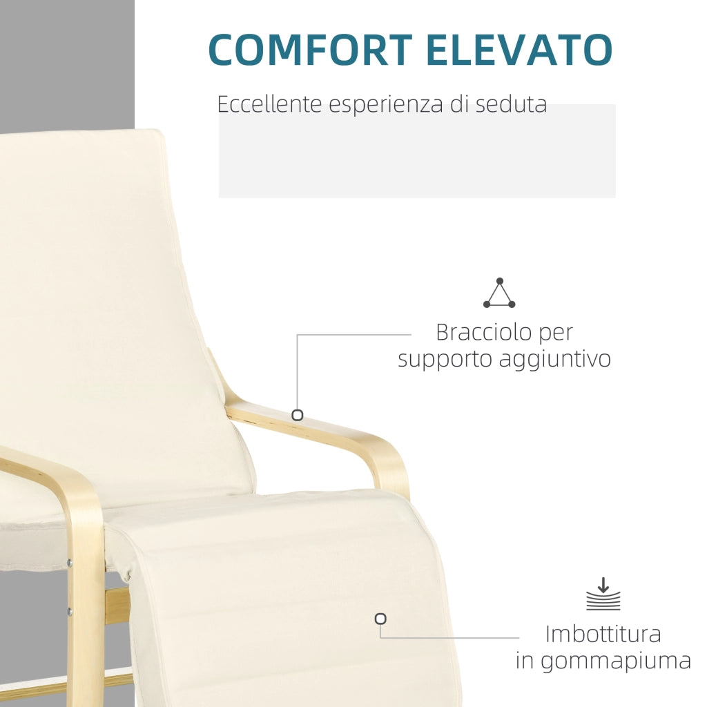 Poltrona Relax Reclinabile con Poggiapiedi ¨C Xylo ¨C Tessuto Crema Legno Betulla 66,5x94x100 cm